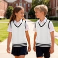 thumbnail image 7 of YUANxueke Sweater Vest for Boys Girls V Neck Knitted Crop Tank Top Preppy Style School Uniform Lightweight Knitwear for 0-15 Years, 7 of 7