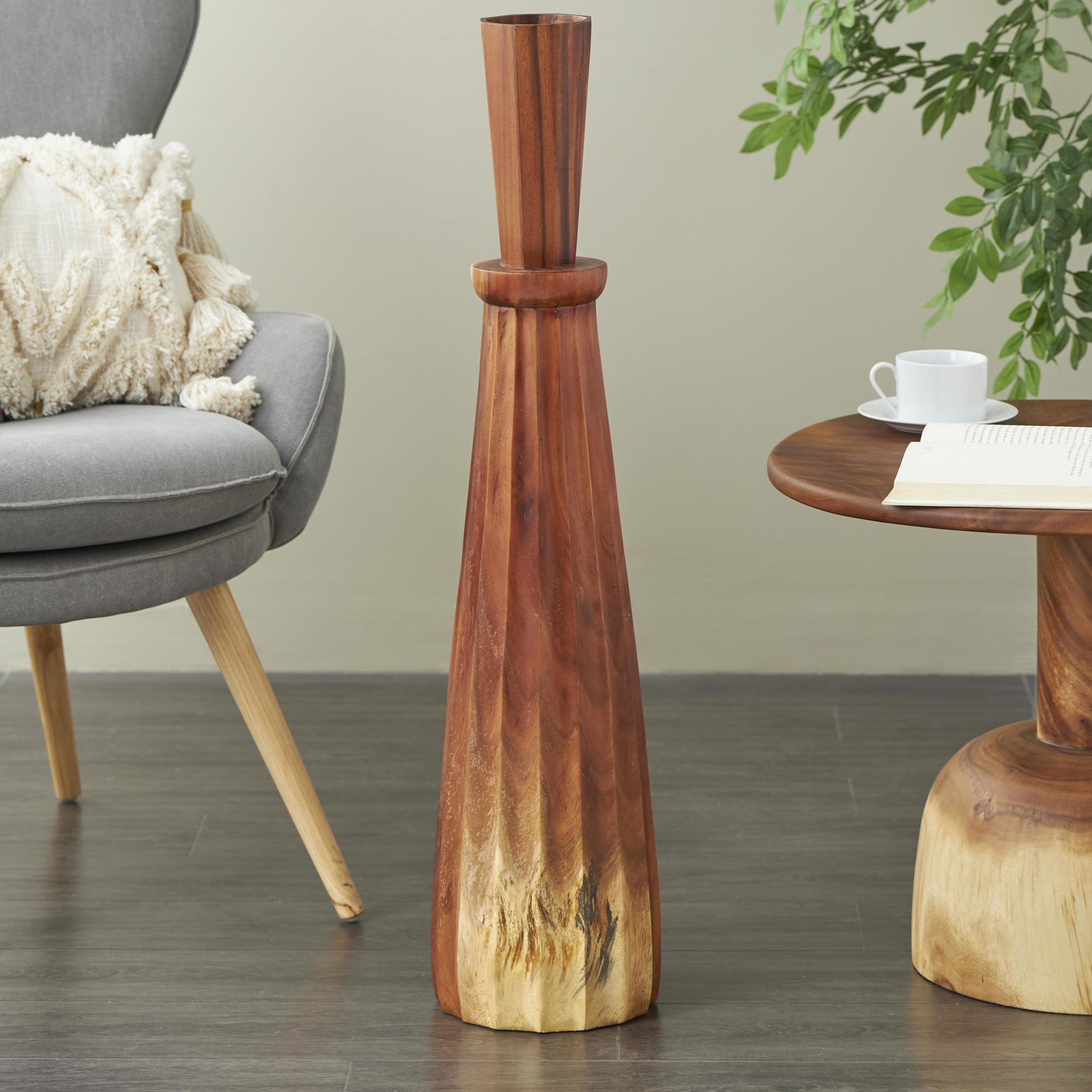 DecMode 35" Handmade Hand Turned Brown Wood Vase