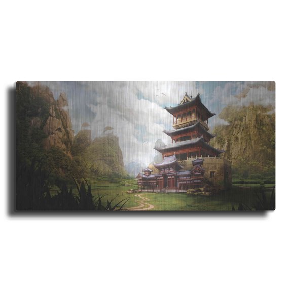 Luxe Metal Art 'Hidden Temple' by Jonathan Lam, Metal Wall Art, 24"x12"