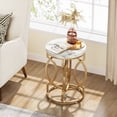 thumbnail image 5 of Finmind Modern Round End Table with Thickened Top, 20" Gold Side Table with Unique O-Shaped Base, Midcentury Accent Table Nightstand for Living Room Bedroom, White + Gold, 5 of 9