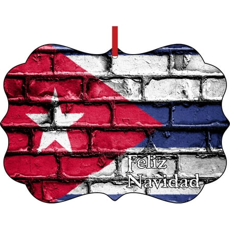 Cuba Christmas Decorations Flag Cuba Feliz Navidad Elegant Semigloss Aluminum Christmas Ornament Tree Decoration - Unique Modern Novelty Tree Décor Favors ()