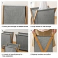 thumbnail image 5 of Walbest Rustic Bamboo Wood Support Comfortable Fabric Foldable Clothes Storage Basket, Large Capacity Clothes Laundry Organizer, 5 of 7