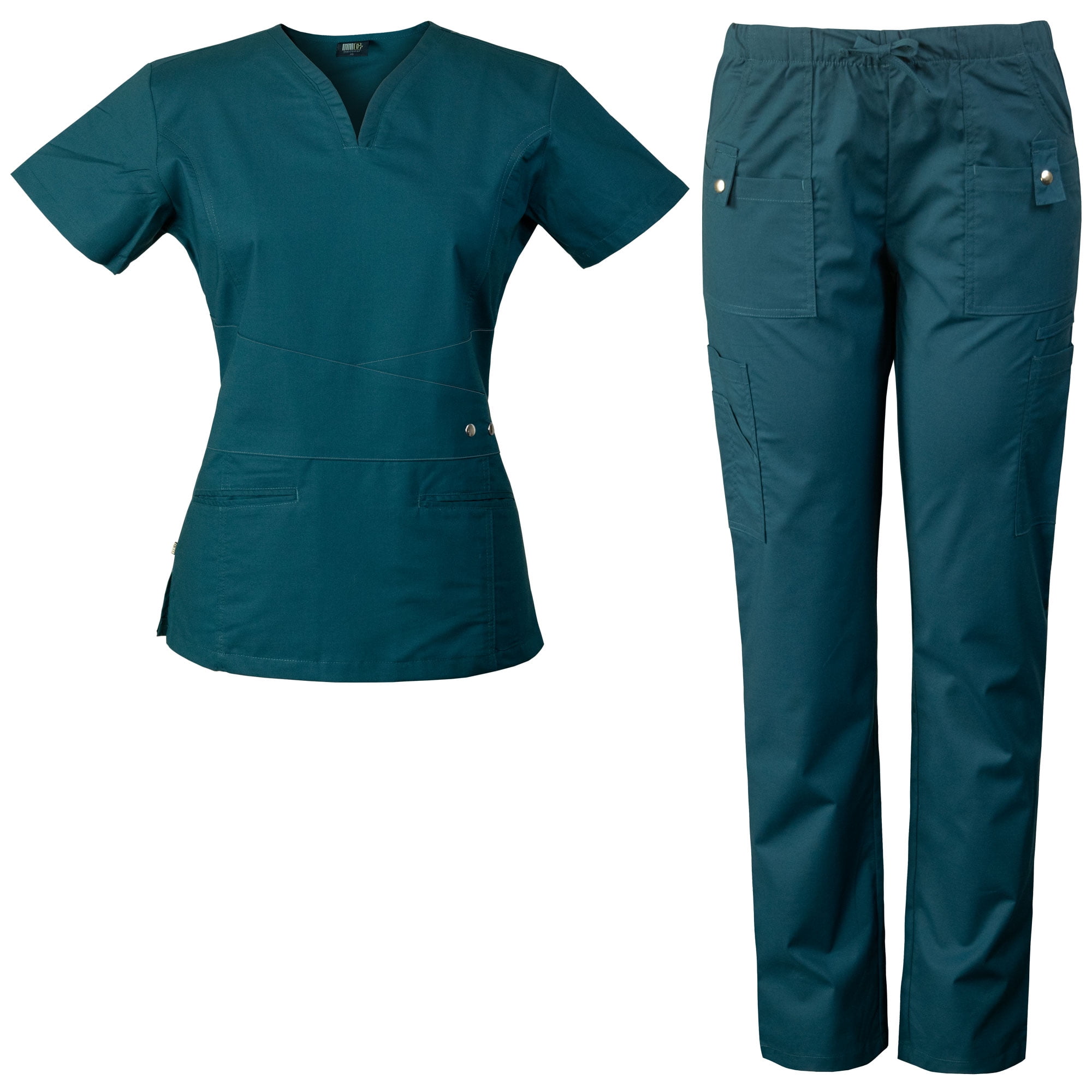 Medgear Women's Scrubs Set with Curved Vneck and Flattering Delicate