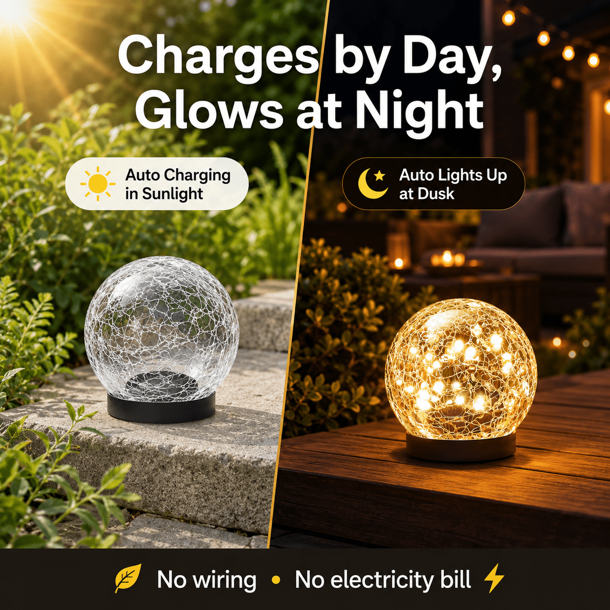 MEHOOM 4 Pack 5'' Solar Globe Lights Outdoor Waterproof, 30LED Solar Cracked Garden Lights Outdoor for Patio, Yard, Lawn, and Landscape Christmas Decorations