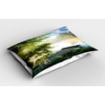thumbnail image 2 of Ambesonne Nature Pillow Sham 2 Pack, Fishing Pier by River, 30"x20", Green Blue White, 2 of 3