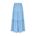 thumbnail image 6 of Dianli A Line Midi Skirt Elastic Waist Ruffled Ankle Length Wave Wrinkle Pleated Design Loose Fit Breathable Pull On Casual Everyday Travel Work To Weekend Maxi Skirt, 6 of 7