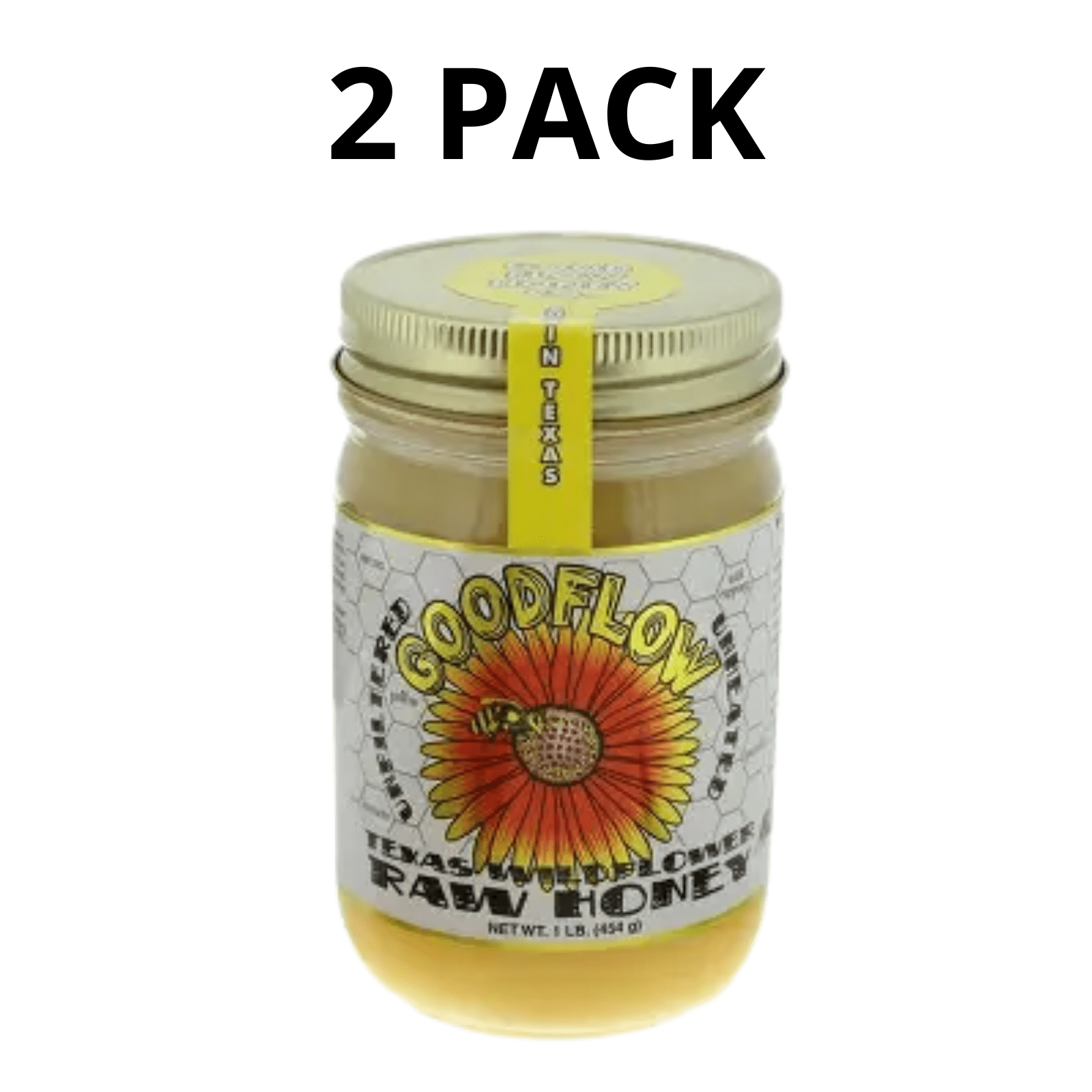 Good Flow Honey Co. Texas Wildflower Raw Unfiltered Unheated 1 lb Honey 2 Pack