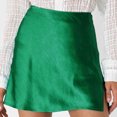 thumbnail image 2 of Lovskoo 2024 Summer Mini Skirt Satin High Waisted Slit Front Silk Casual A-Line Party Short Skirts for Women Green, 2 of 8