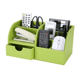 thumbnail image 2 of KINGFOM Office Desktop Organizer, 7 Storage Compartments Multifunctional PU Leather Office Stationery Storage Box Office Supplies Organizer, Business Card/Pen/Cellphone/Remote Control Holder (Green), 2 of 9