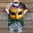 thumbnail image 5 of TrendVibe365 Mardi Gras Women's Short Sleeve Tops and Blouses Plus Size Crew Neck Polyester Casual Mask Printed Mardi Gras Celebrations Blouse Tops for Mardi Gras Event Purple L, 5 of 5