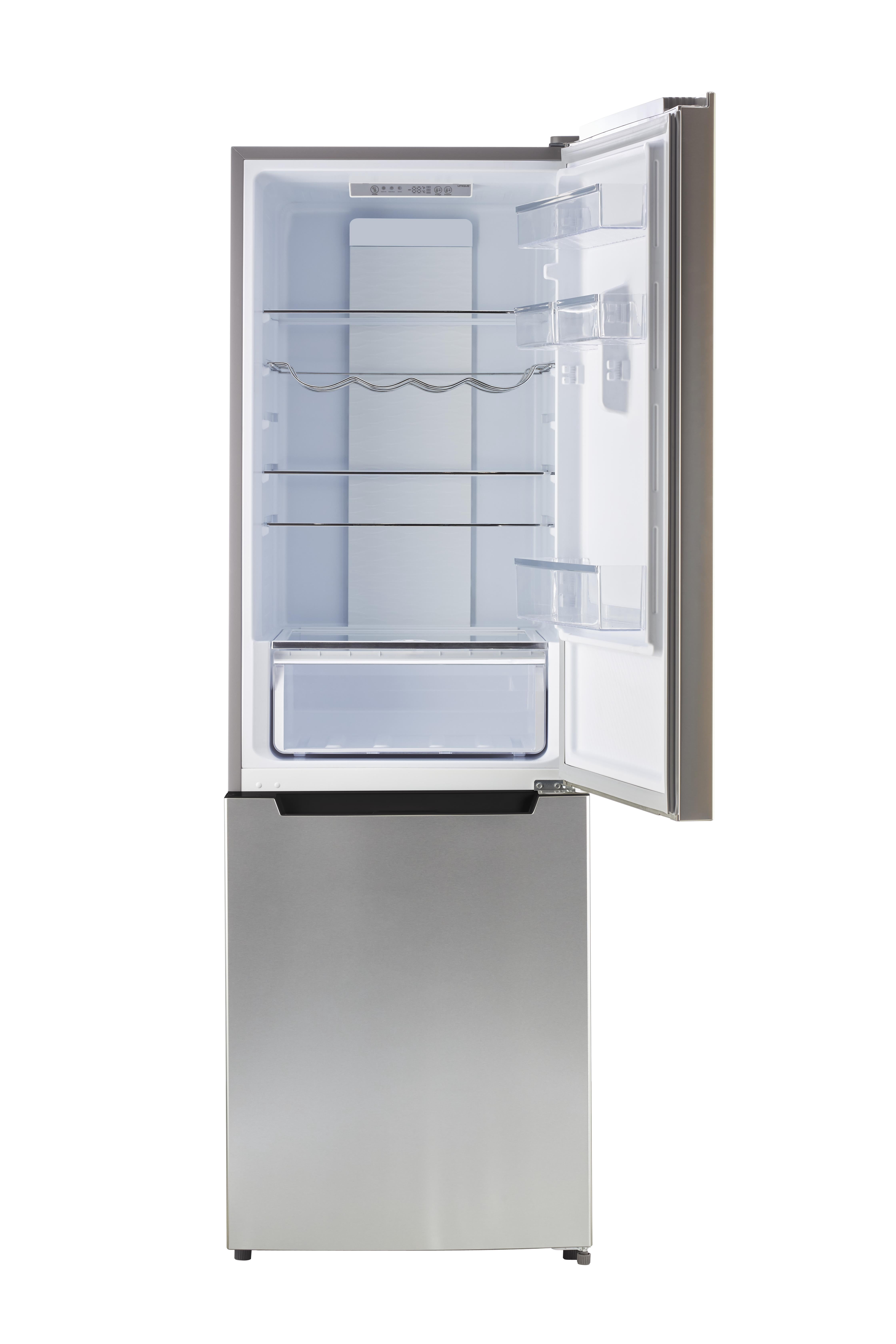 Unique Prestige 21.6" Frost Free 11.7 cu/ft Freestanding Bottom Freezer Refrigerator in Stainless Steel, ENERGY STAR Certified
