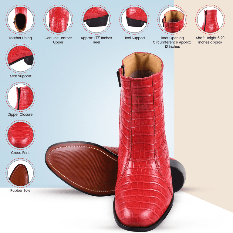 LIBERTYZENO Men\'s Leather High Ankle Zipper Retro Red Boots LibertyZeno Mens Genuine Leather Ankle Dress Boots, Side  main image 4