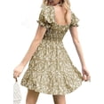thumbnail image 4 of Summer Women Ruffle Sleeve Sqaure Neck Smocked Sun Dress Casual Boho Beach Floral Mini Dress, 4 of 5