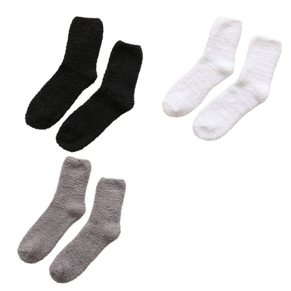 AUQ 3Pairs Socks Soft Breathable Fuzzy Socks,Plush Snug Long Socks for Chilly Evenings,Style1