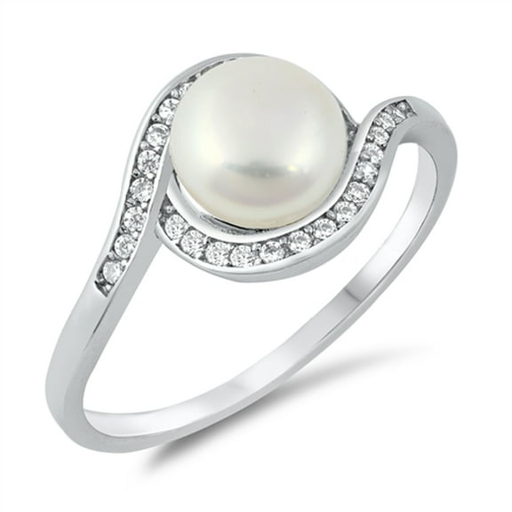 Freshwater Simulated Pearl Halo Infinity Knot Ring 925 Sterling Silver Band White CZ Female Size 4