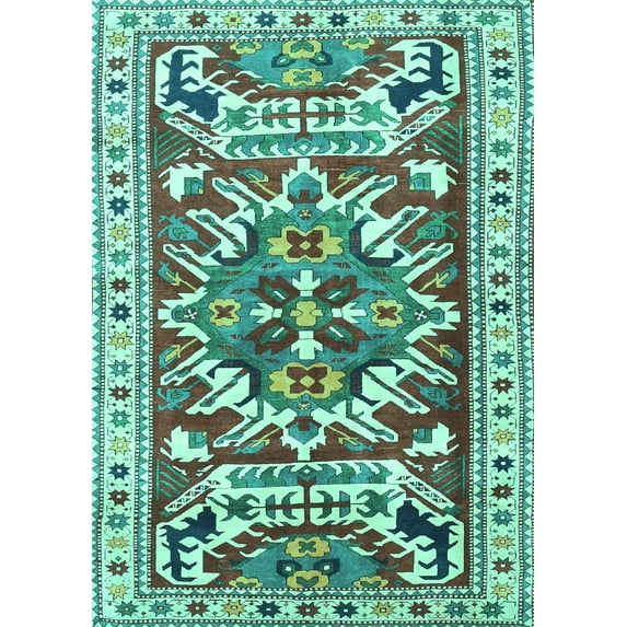 Ahgly Company Indoor Rectangle Persian Turquoise Blue Traditional Area Rugs, 3' x 5'