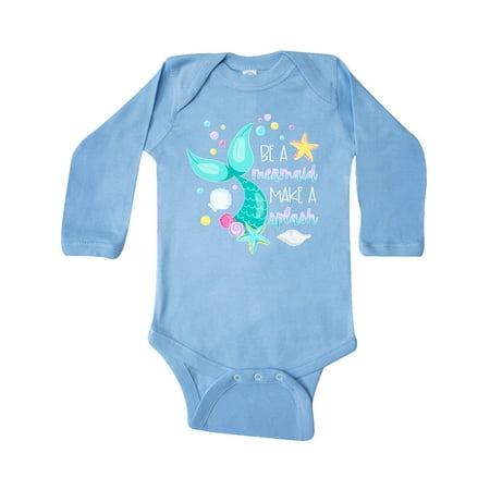 

Inktastic Be a Mermaid Make a Splash Blue Mermaid Tail Gift Baby Boy or Baby Girl Long Sleeve Bodysuit