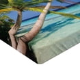thumbnail image 2 of Ambesonne Landscape Fitted Sheet, Tropic Island Palms, Twin XL Size, Aqua Blue Green, 2 of 3