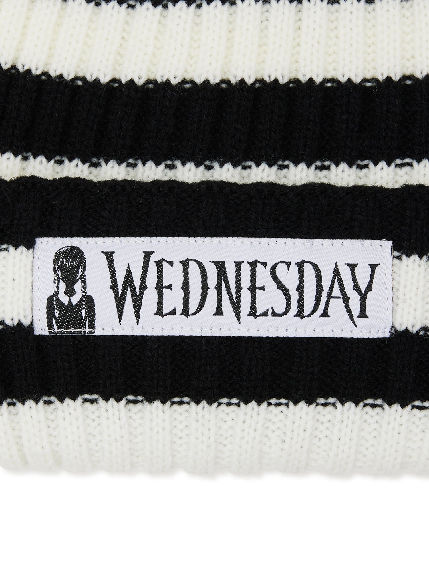 Wednesday Addams Family Checkered Beanie, White Black 