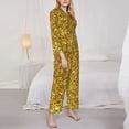 thumbnail image 4 of Kll Gold Glitter Print Women'S Long Sleeve Pajamas With Pants Sleepwear Loungewear 2 Set-Large, 4 of 9