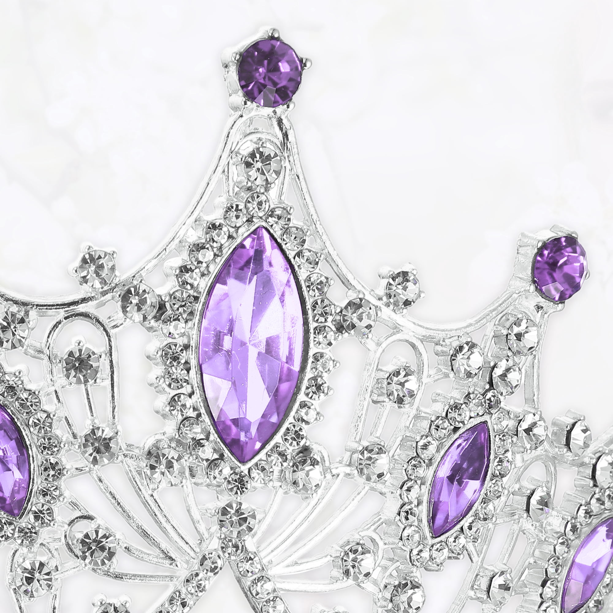 Unique Bargains Faux Crystal Queen Crowns Tiara for Women Silver Tone Purple