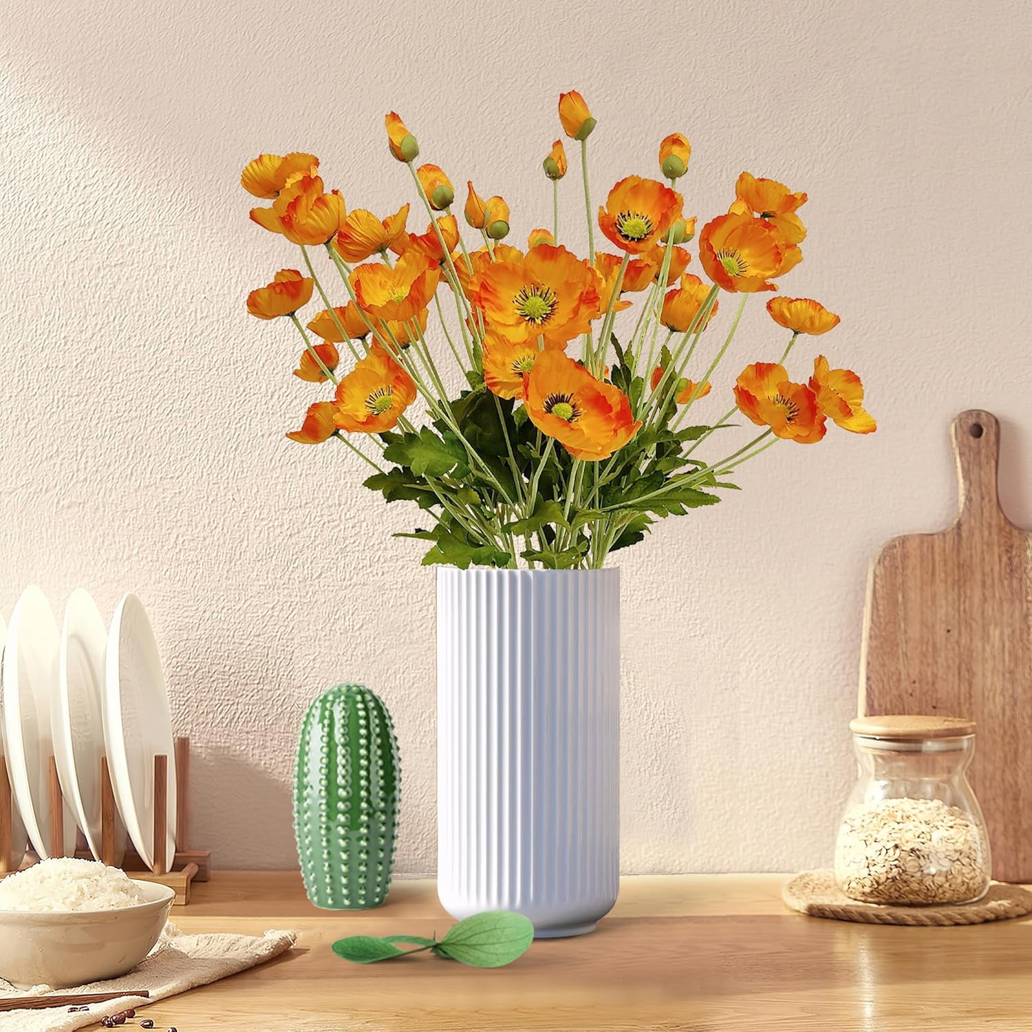 Orange Poppy Flowers Artificial for Wedding Decorations,12 Pcs Fake Faux Silk Poppies Bulk for Home Decor Table Centerpieces Floral Arrangement(23.5‘’, Orange)