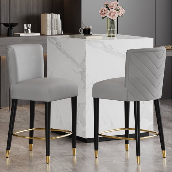 Grey 27 - inch Bar Stools Set of 2 with Black Legs / Versatile Use in Commercial Spaces