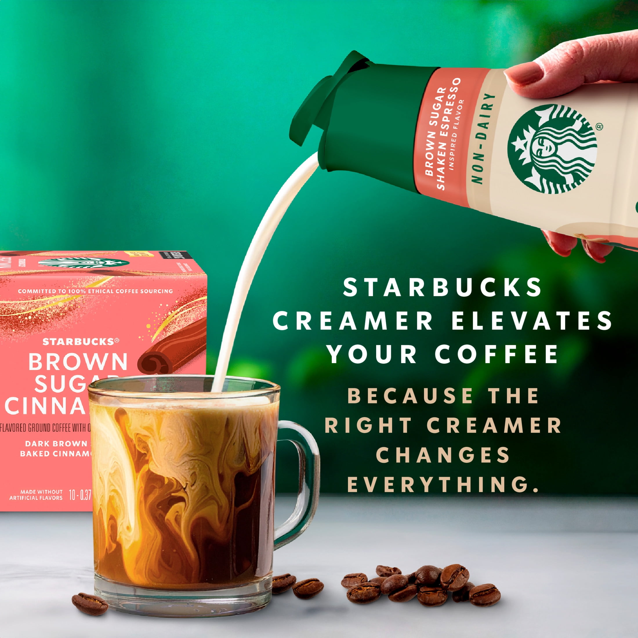 Starbucks Non-Dairy Brown Sugar Cinnamon Flavored Creamer, Oatmilk Coffee Creamer, Inspired by Brown Sugar Shaken Espresso 28 fl oz