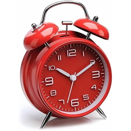 4.5 Inches Twin Bell Loud Alarm Clock for Heavy Sleerpers, Backlight, Battery Operated Old Fashioned Alarm Clock for Bedrooms (3D-Dial, Red)