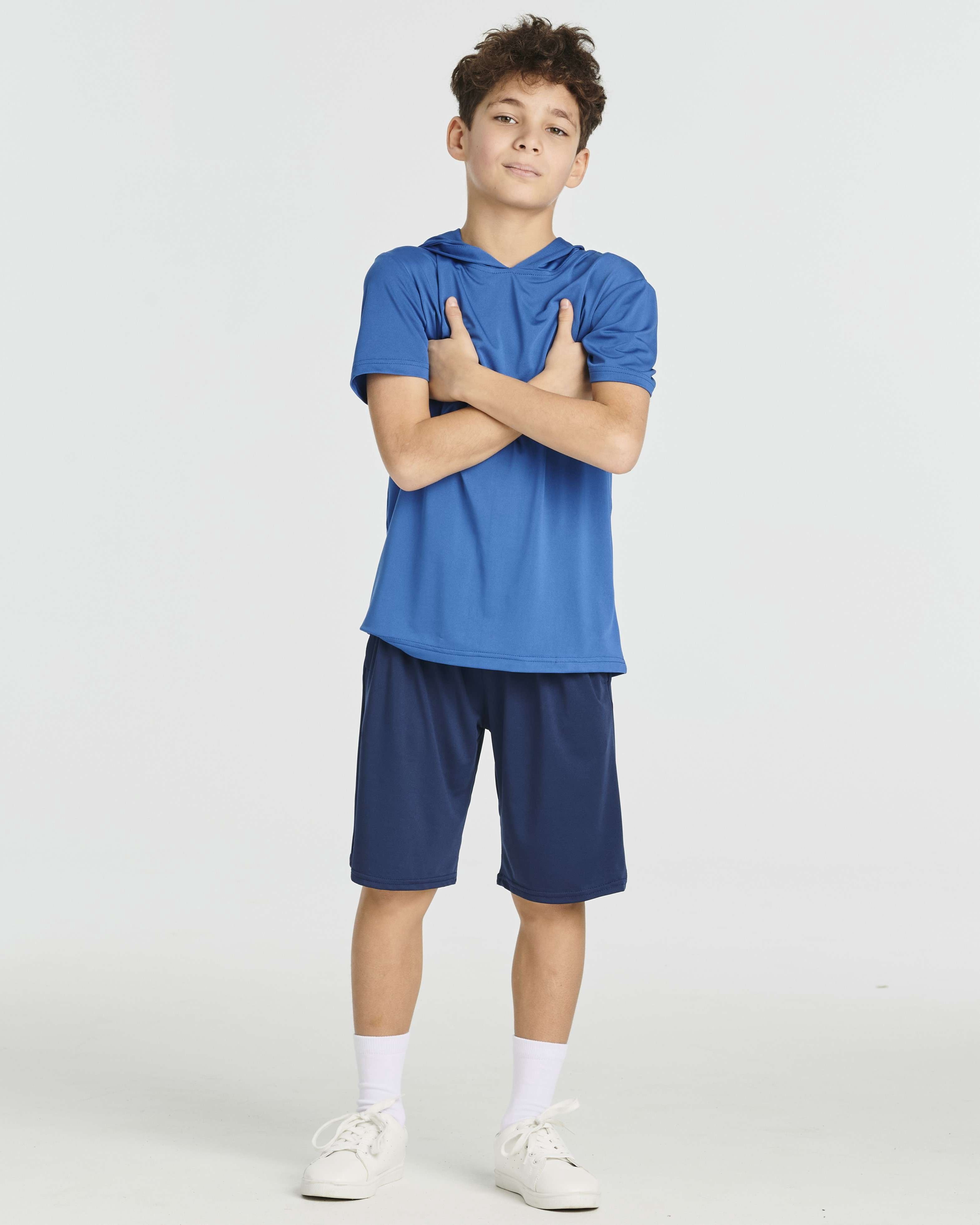 Real Essentials 3 Pack: Boys Dry-Fit Youth Teen Active Athletic Short Sleeve Workout Hoodie - Hooded Pullover Shirts
