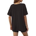 thumbnail image 2 of Women's Oversized 2 Piece Outfits V Neck T-Shirts Biker Shorts Tracksuit Hot Shot Reversible Sets, 2 of 6