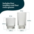 thumbnail image 3 of Libbey Merida Mixed Drinkware Set of 8, Merida Cooler Glass Tumblers and Double Old Fashioned Rocks Glass Set, Dishwasher Safe Glassware Drinking Glasses Set, 3 of 6