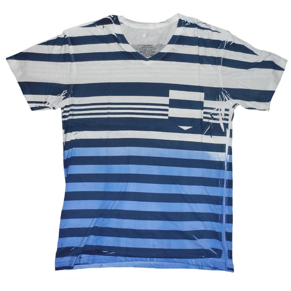 Striped V-Neck Men's Fashion T-Shirt (XL)