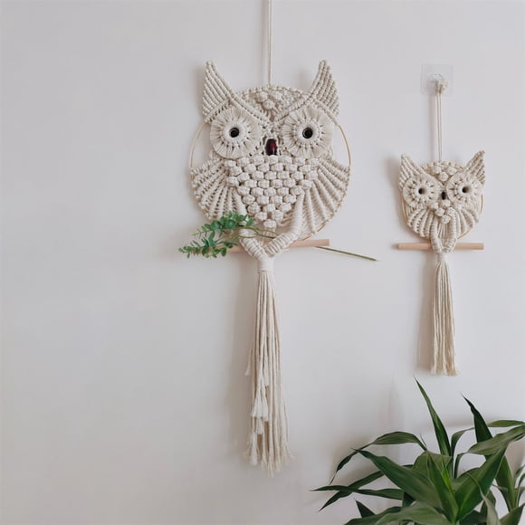 NANDIYNZHI Owl Ivory Cotton Handmade Macrame Beigie Wall Hanging Tapestry Home Decor Art And Craft Wonderful Decoration Woven Boho Ornament For Bedroom Apartment Living Room Nurseryclearance Sale