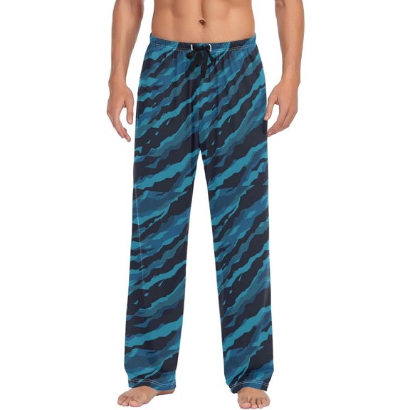 GZHJMY Blue Military Camouflage Men's Pajama Pants, Soft and Comfortable Lounge Sleep Bottoms with Pockets, Men's Sleepwear with Custom Print, Large