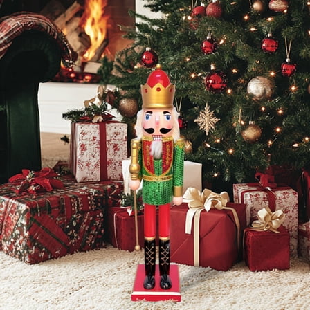 LAMPHOME 24Inch Wooden Soldier Nutcracker Christmas Decor - Festive Christmas Nutcracker Gift, Winter Indoor Decoration for Table, Desktop & Fireplace