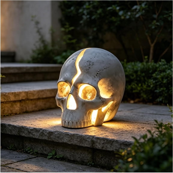 Cracked Skull Solar Garden Light, Waterproof Glowing Skull Yard Decor with Auto Dusk-to-Dawn Sensor for Halloween Outdoor Landscape, Pathway Patio Ornament(white)Q