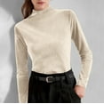 thumbnail image 4 of Mock Neck Sweaters for Women Soft Velvet Knitted Base Pullover Tops Long Sleeve Solid Color Casual Blouses (L, Beige), 4 of 7