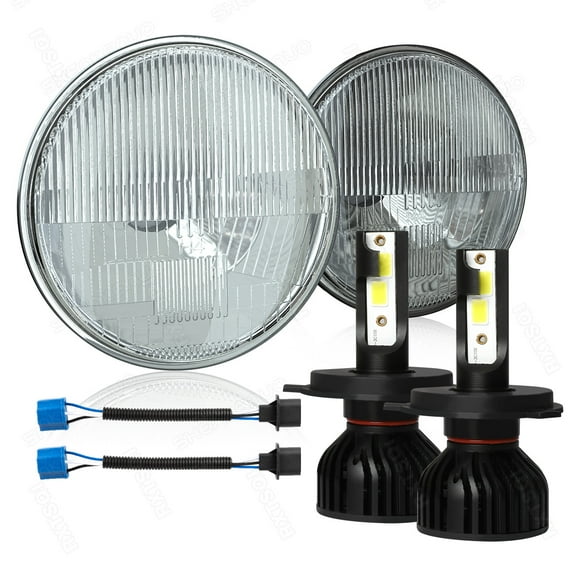 For Ford Mustang 1965-1978 Pair 7" INCH Round GLASS LED Headlights Hi/Lo Beams