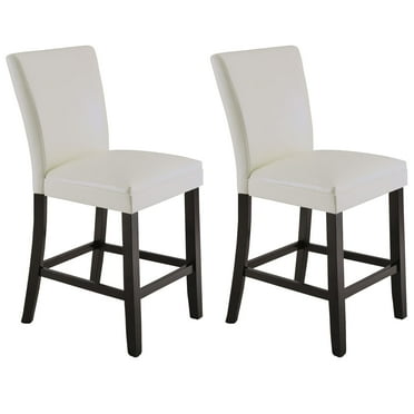 JESONVID Counter Height Bar Stools Set of 2, 38"H Solid Wood Counter Stools Barstools Chairs with Upholstered Back for Bar Kitchen Restaurant, Ivory White ZBY1331WT