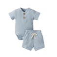 thumbnail image 1 of ITFABS 2Pcs Unisex Baby Summer Outfits, Ribbed Romper + Elastic Waist Shorts, 1 of 2