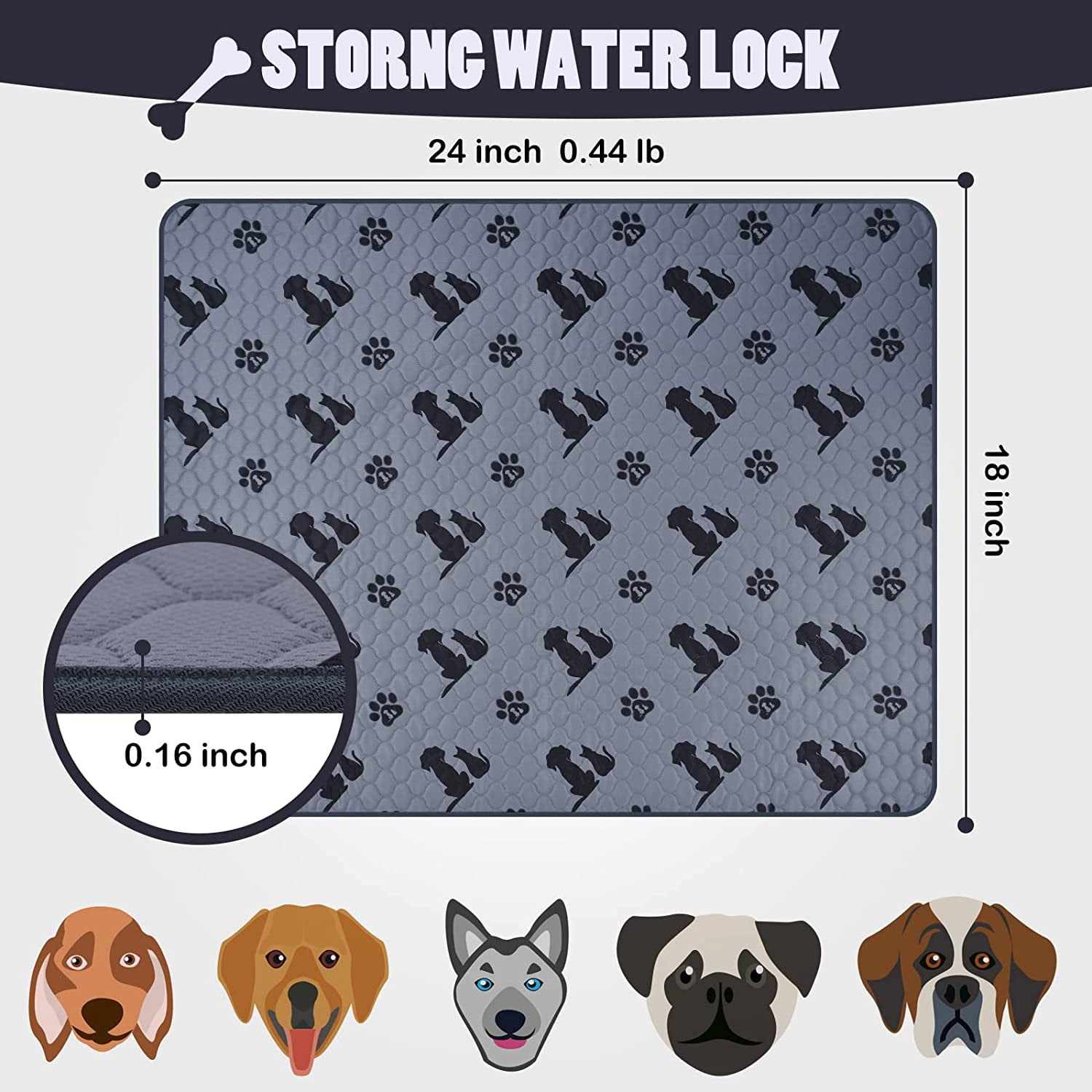 Washable Pee Pads for Dogs, Reusable Pee Pads for Dogs Non Slip,Pet Supplies Dog Pee Pads Extra Large,Playpen,Indoor 18X24 inch（Pack of 2）