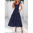 thumbnail image 4 of Vestido largo PRETTYGARDEN de algodón azul marino con cuello cuadrado para mujer, 4 of 9