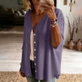 thumbnail image 7 of Stamzod Cardigan for Women Casual Cotton Linen Button Up Shirt Jacket Plus Size 3/4 Length Sleeve Womens Tops Purple M, 7 of 7