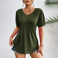 thumbnail image 5 of FAIWAD Women's Puff Short Sleeve Shirts Casual V Neck Solid Color Summer Blouse Pleated Casual Tunic Tops, 5 of 9