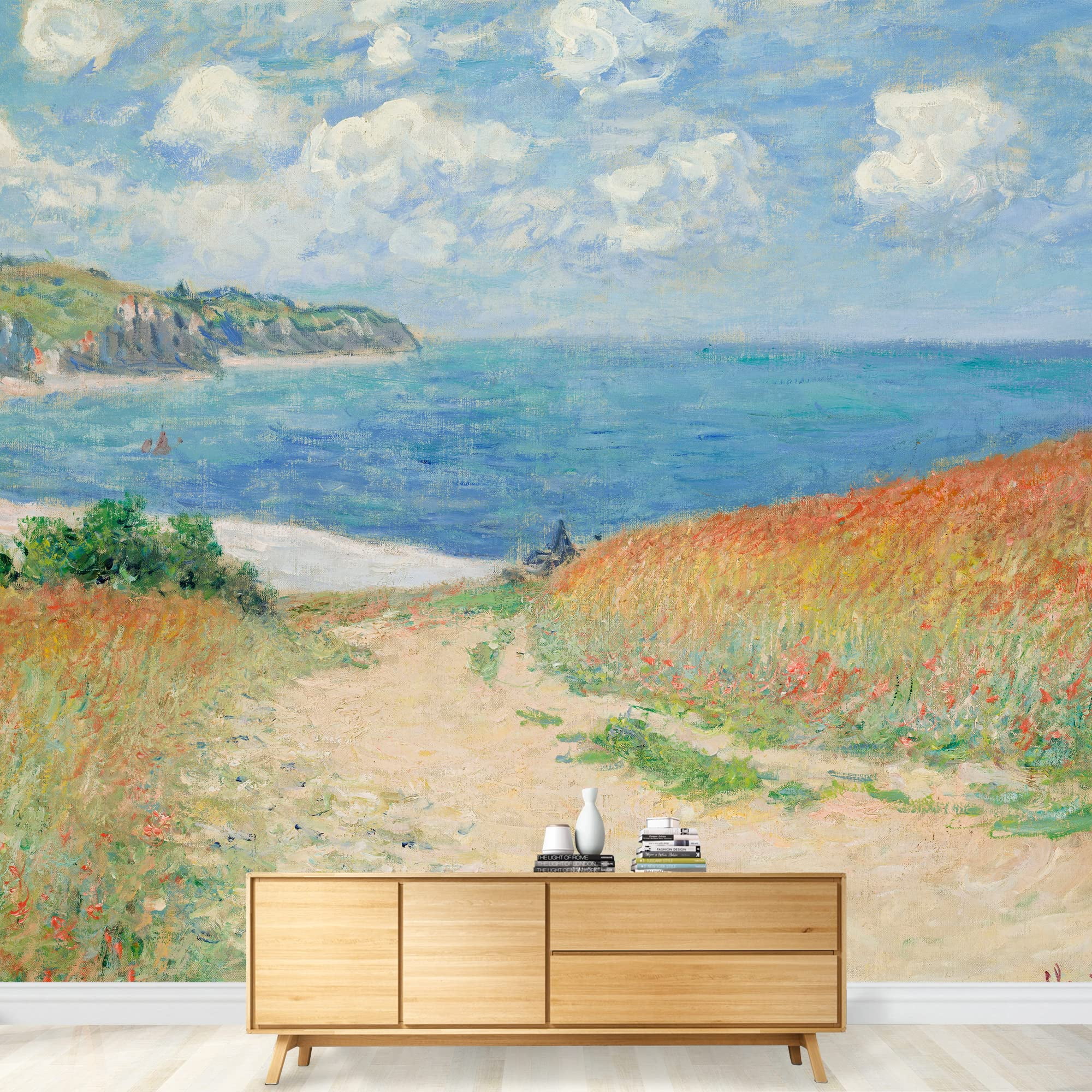 wall26 - Path Through The Corn at Pourville by Claude Monet - French Impressionism - Plein Air Landscape - Peel and Stick Large Wall Mural, Removable Wallpaper, Home Decor - 66x96 inches