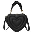 thumbnail image 1 of Bolso de hombro con forma de corazón de piel sintética con correa ajustable y elegante. Negro, 1 of 9