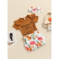 thumbnail image 3 of Honganda Baby Girls 3 Pieces Outfit, Ribbed Romper + Shorts + Headband, 3 of 8