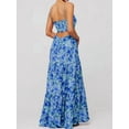 thumbnail image 2 of Summer Floral Sundress for Women Spaghetti Straps Hollow Out Tie Front Maxi Dress Flowy Smocked - Dress Blue L, 2 of 4