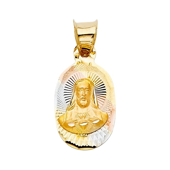 14K 3C Gold Religious Jesus with Heart Stamp Pendant | Tri Color Gold Charm Pendant for Necklace Chain | Gift for Men Women | 13 x 10 MM | 0.9 grams